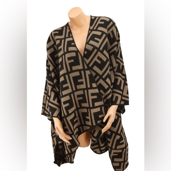 Sweaters - #56 Luxury Black and Tan Poncho